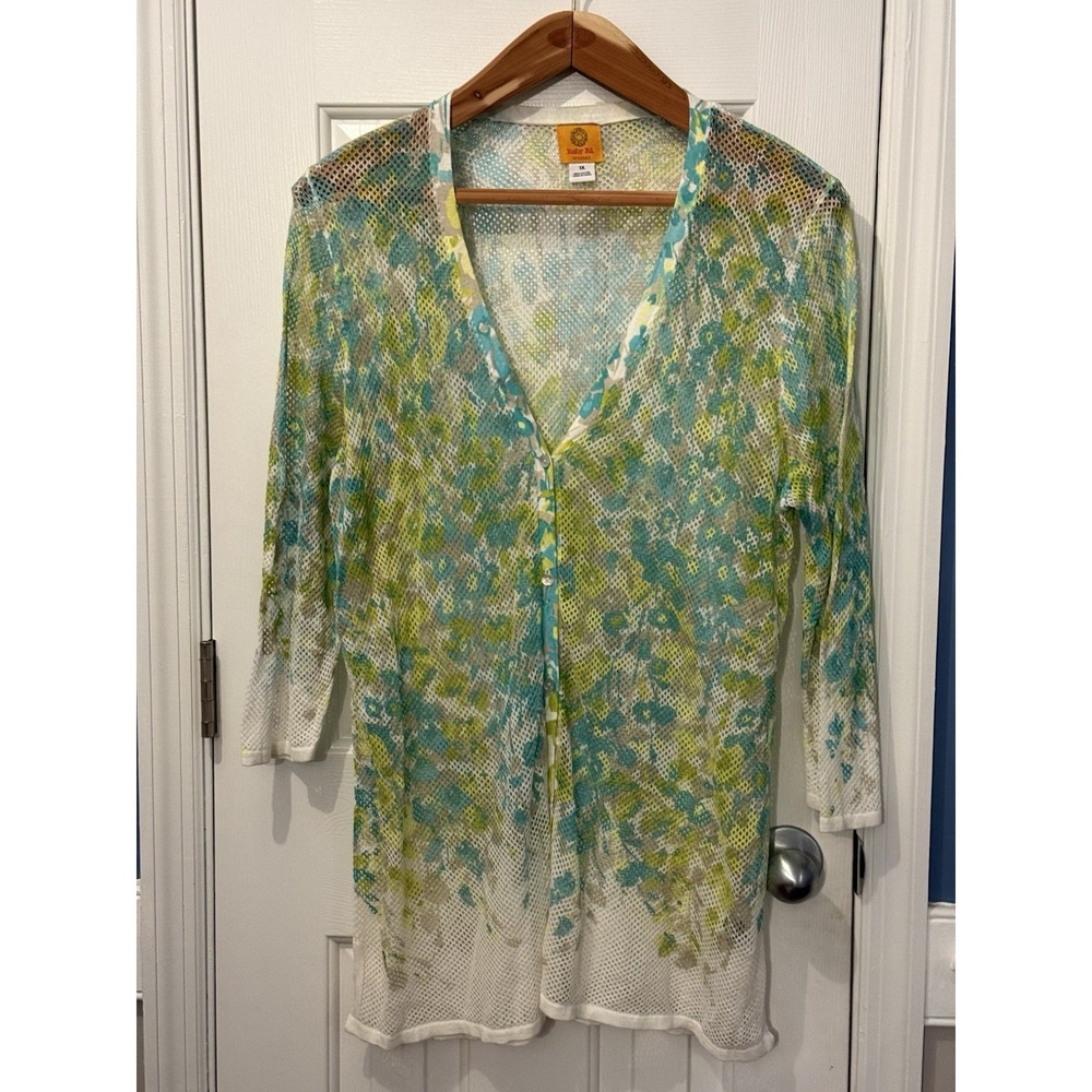 Ruby red Woman 1x Mesh Floral Sweater Beach Coverup Resort Vacation Spring